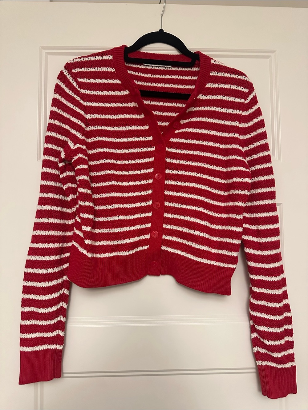 Abercrombie & Fitch Red and White Striped Button-Up Cardigan
